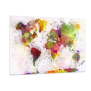 Quadro su vetro - Mappa del mondo in stile artistico con schizzi di vernice colorata - 120x80cm - È successo per caso - Decorazione murale moderna per soggiorno e camera da letto ARTTOR