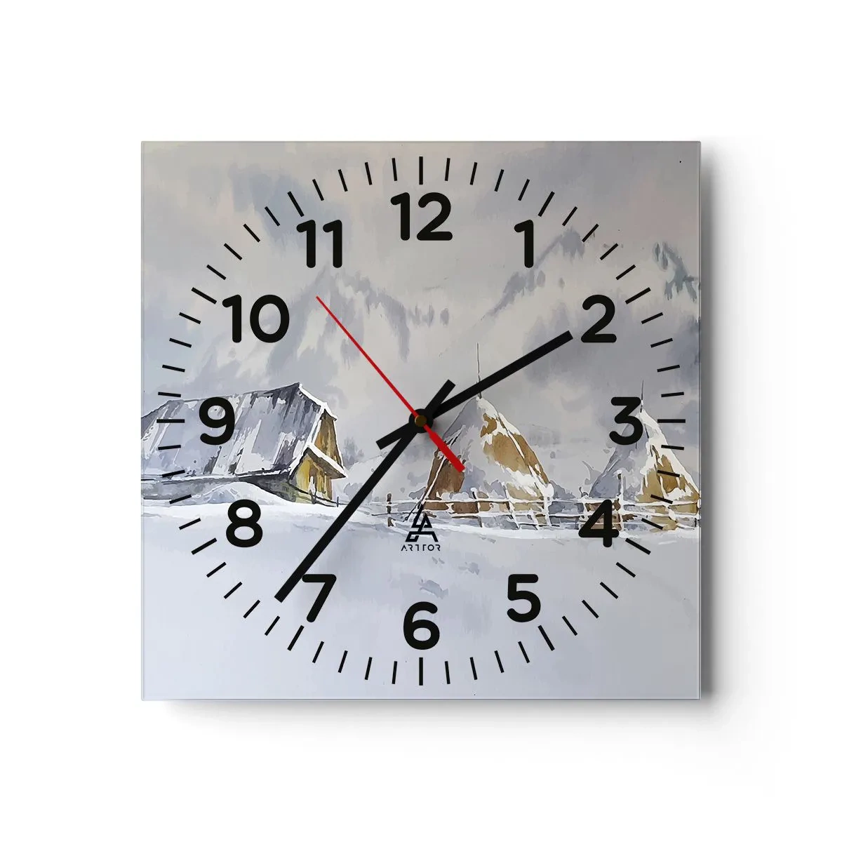 Orologio da parete - Orologio in Vetro - Nella valle innevata - 30x30 cm