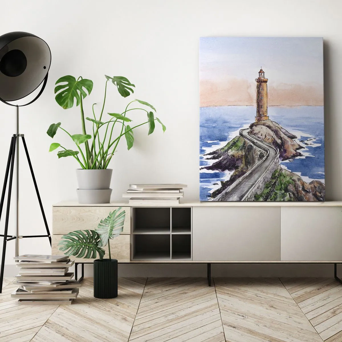 Quadro su tela - Stampe su Tela - Un faro su una costa rocciosa - 50x70cm - Rivolto verso il mare - Decorazione murale moderna per soggiorno e camera da letto ARTTOR