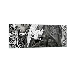 Quadro su vetro - Elegante astrazione di un uomo in abito in bianco e nero - 140x50cm - Solo in apparenza un uomo grigio - Decorazione murale moderna per soggiorno e camera da letto ARTTOR