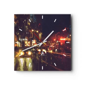 Orologio da parete - Orologio in Vetro - Scena notturna della città con luci colorate e riflessi di strada - 30x30cm - Immersa nelle luci della notte - Decorazione murale moderna per soggiorno e camera da letto ARTTOR