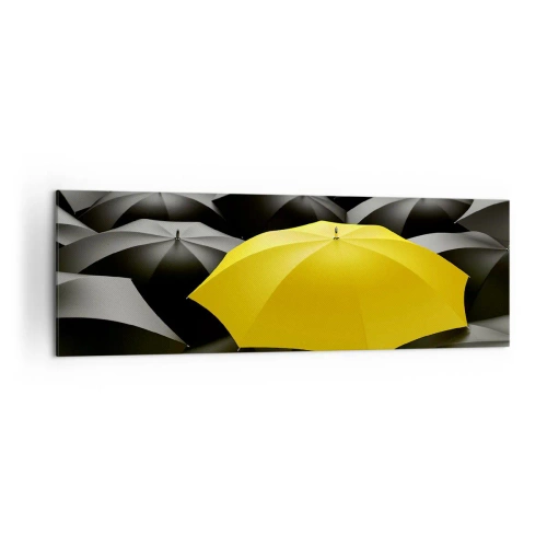 Quadro su tela - Stampe su Tela - Un ombrello giallo tra ombrelli neri - 160x50cm - Addio tristezza - Decorazione murale moderna per soggiorno e camera da letto ARTTOR