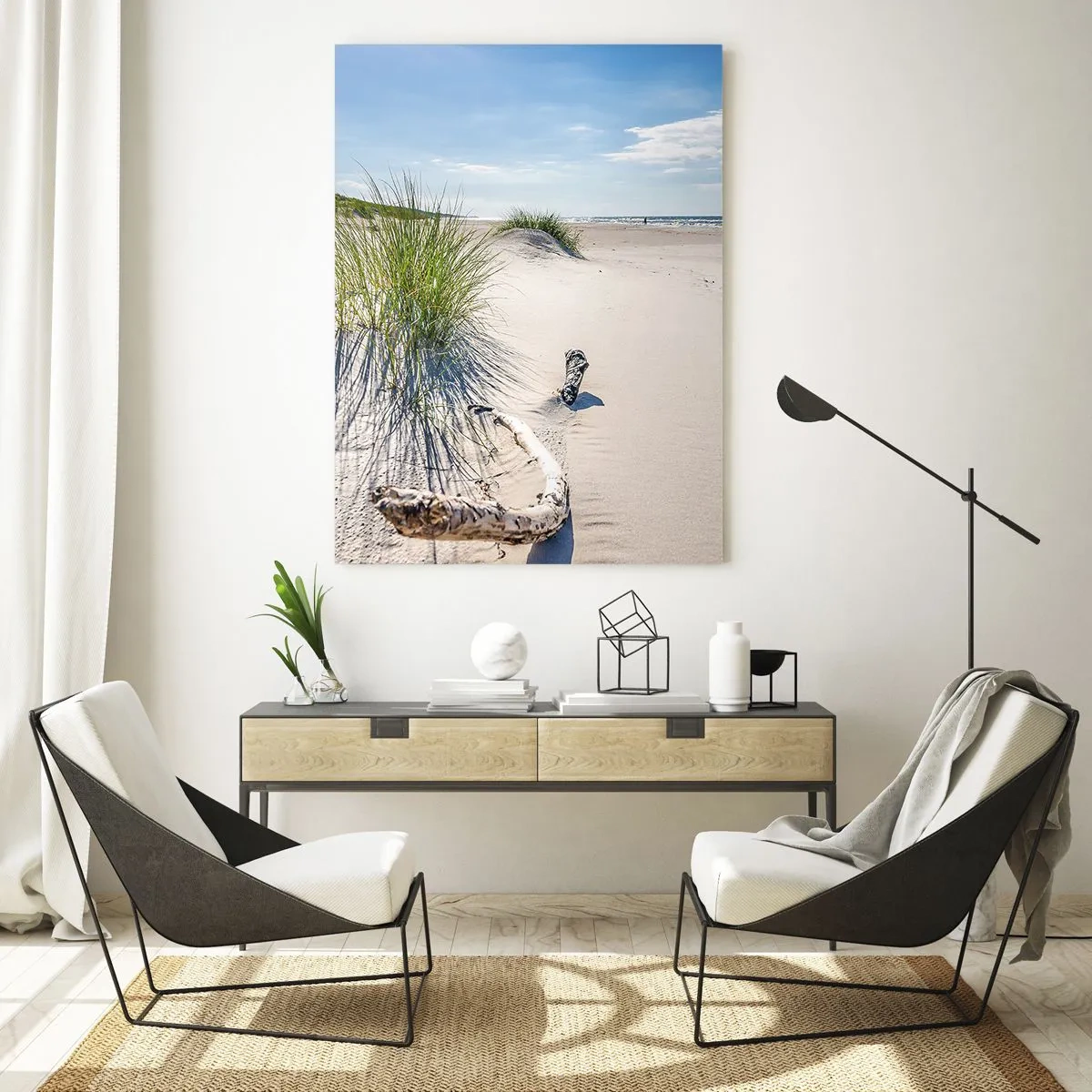 Quadro su vetro - Una spiaggia baltica con sabbia, erba e un cielo azzurro calmo - 70x100cm - La più bella? Quella del baltico - Decorazione murale moderna per soggiorno e camera da letto ARTTOR