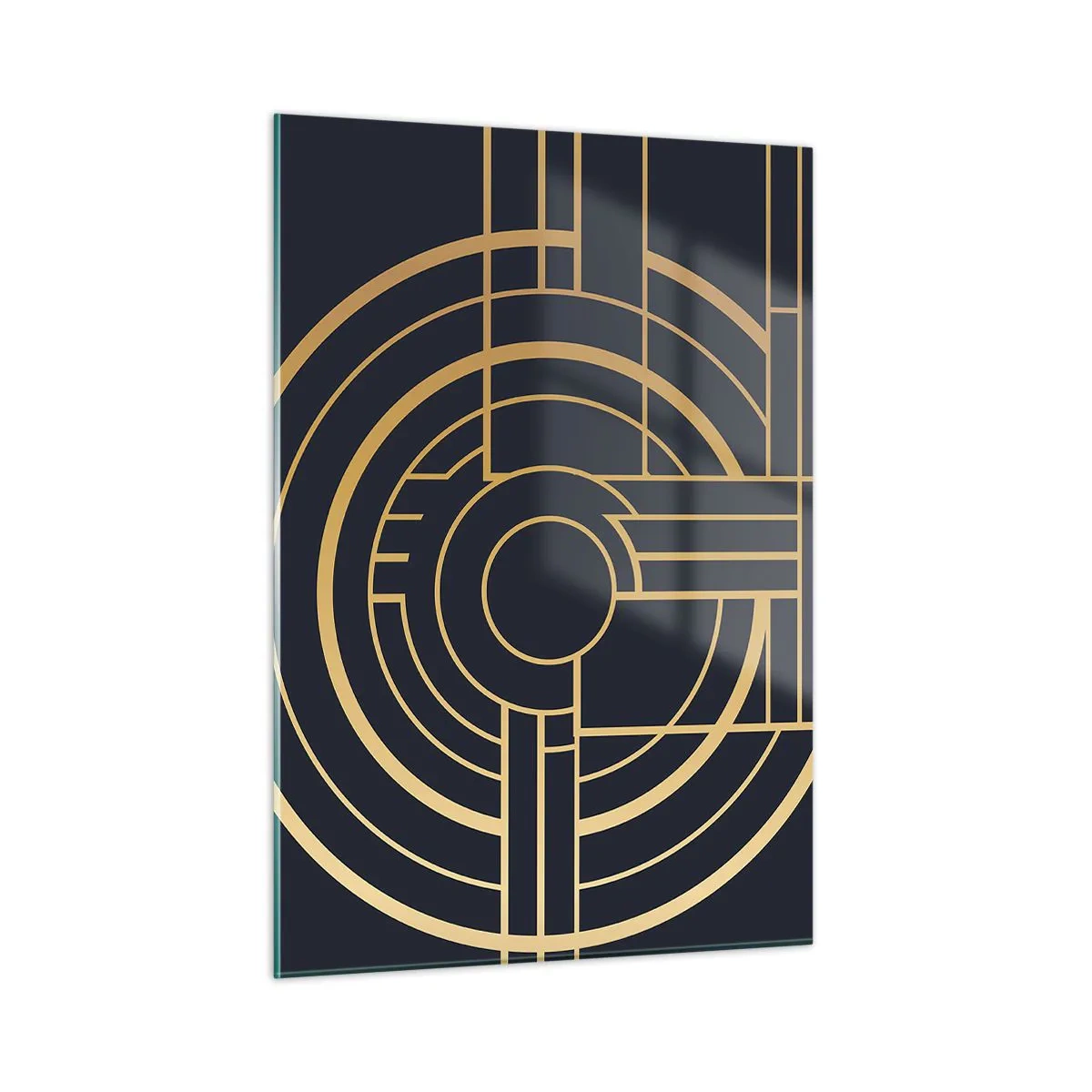 Quadro su vetro - Astrazione geometrica in oro e nero in stile Art Déco - 50x70cm - Il giro delle cose - Decorazione murale moderna per soggiorno e camera da letto ARTTOR