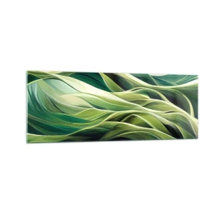 Quadro su vetro - Linee dinamiche nelle tonalità del verde - 140x50cm - Gioco astratto in verde - Decorazione murale moderna per soggiorno e camera da letto ARTTOR