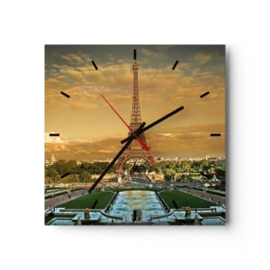 Orologio da parete - Orologio in Vetro - La Torre Eiffel a Parigi al tramonto - 30x30cm - La regina di Parigi - Decorazione murale moderna per soggiorno e camera da letto ARTTOR