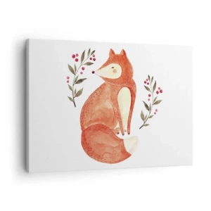 Quadro su tela - Stampe su Tela - Una volpe acquerellata circondata da ramoscelli con bacche - 70x50cm - Piccola rossa - Decorazione murale moderna per soggiorno e camera da letto ARTTOR