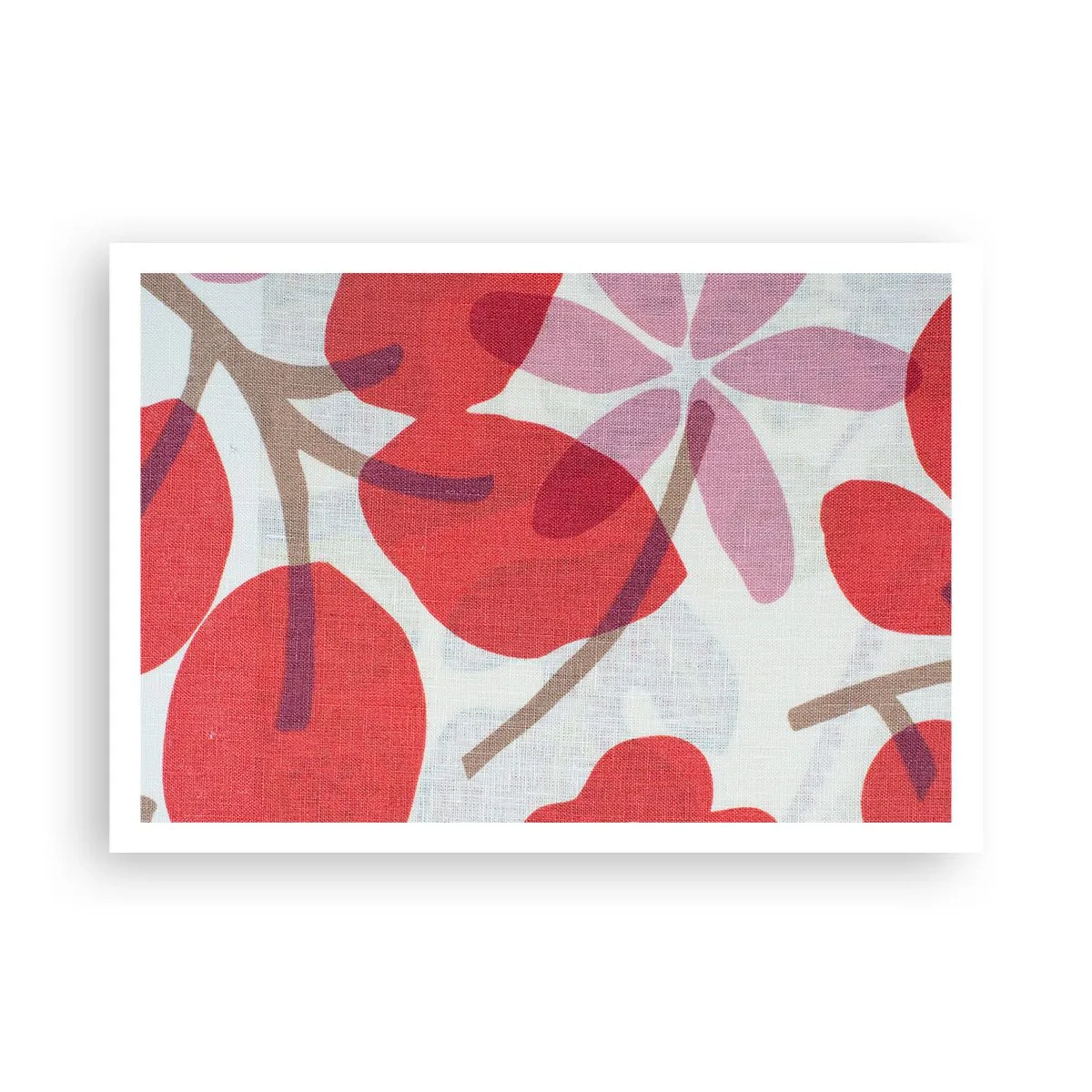 Poster - Fiori e foglie nelle tonalità del rosso e del rosa - 100x70cm - Composizione di fiori in rosa - Decorazione murale moderna per soggiorno e camera da letto ARTTOR