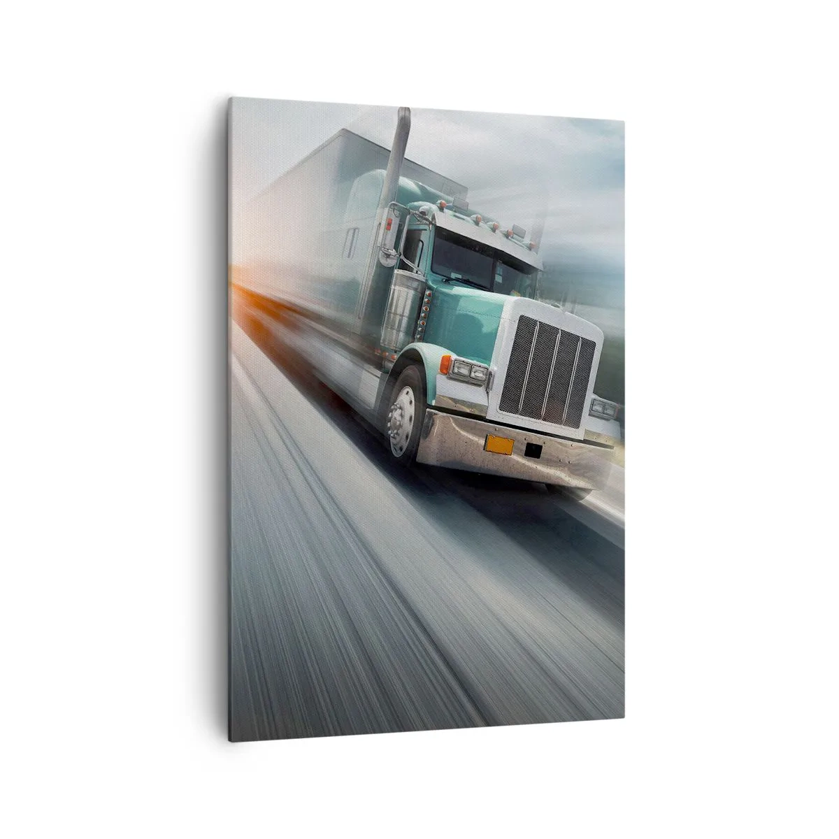 Quadro su tela - Stampe su Tela - Un camion in autostrada in movimento al tramonto - 70x100cm - Gigante americano in corsa - Decorazione murale moderna per soggiorno e camera da letto ARTTOR