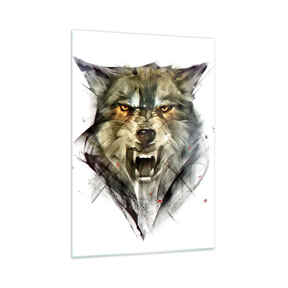 Quadro su vetro - Un'immagine di un lupo minaccioso con la bocca aperta e uno sguardo intenso - 50x70cm - Non si passa! - Decorazione murale moderna per soggiorno e camera da letto ARTTOR