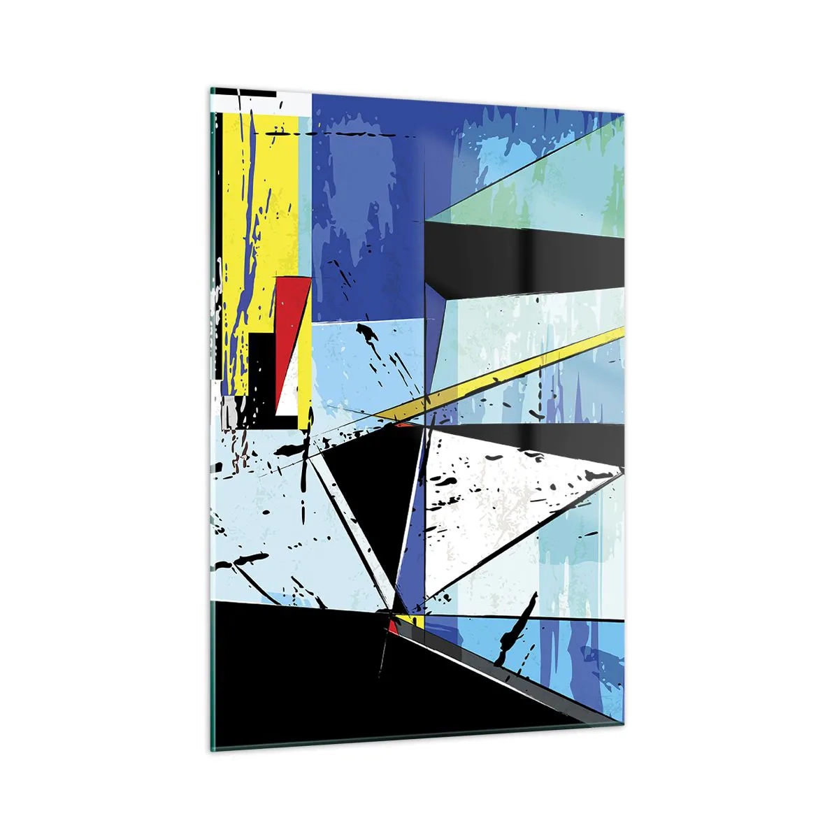 Quadro su vetro - Composizione geometrica astratta nei toni del blu - 50x70cm - Guardando il mondo da un'angolazione... - Decorazione murale moderna per soggiorno e camera da letto ARTTOR