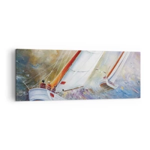 Quadro su tela - Stampe su Tela - Barche a vela su onde agitate in una composizione dinamica - 140x50cm - Correndo sulle onde - Decorazione murale moderna per soggiorno e camera da letto ARTTOR