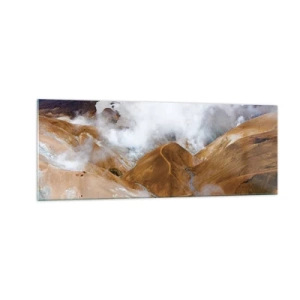 Quadro su vetro - Un paesaggio montano con vapore in un clima rigido - 140x50cm - La bellezza severa dell'Islanda - Decorazione murale moderna per soggiorno e camera da letto ARTTOR