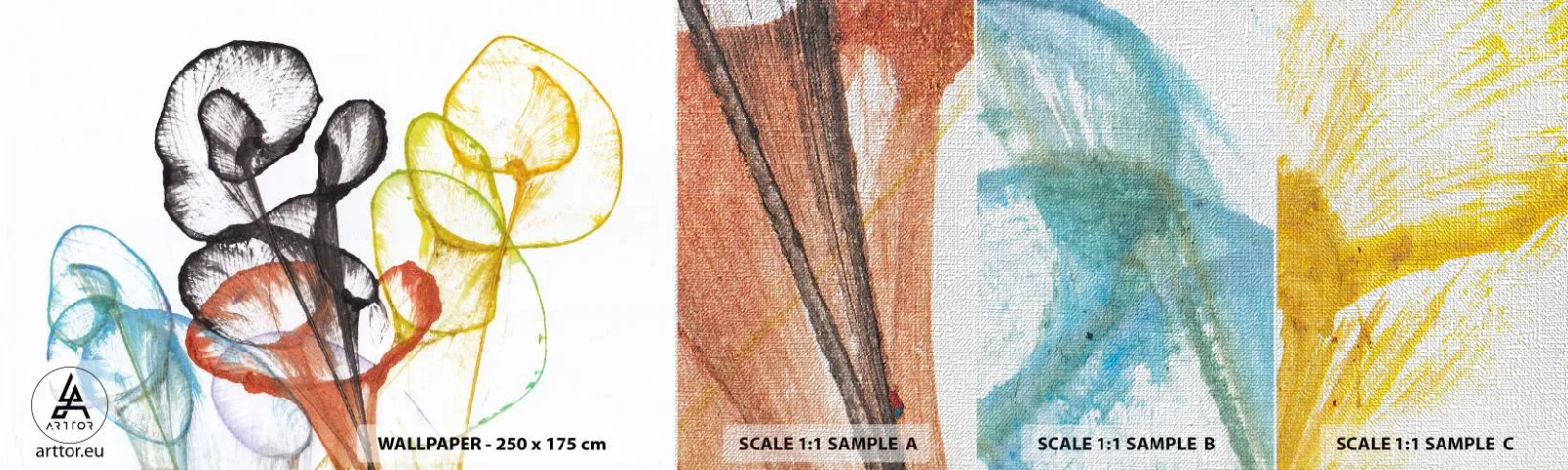 Campione di Fotomurale Premium Canvas - Fiori con l'anima - Fiori, Astrazione, Grafica - 100x30 cm