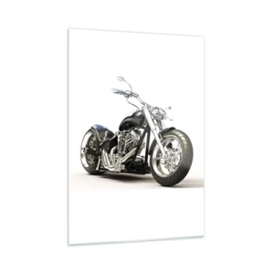 Quadro su vetro - Una motocicletta chopper nera su uno sfondo chiaro - 50x70cm - Potenza e carattere - Decorazione murale moderna per soggiorno e camera da letto ARTTOR