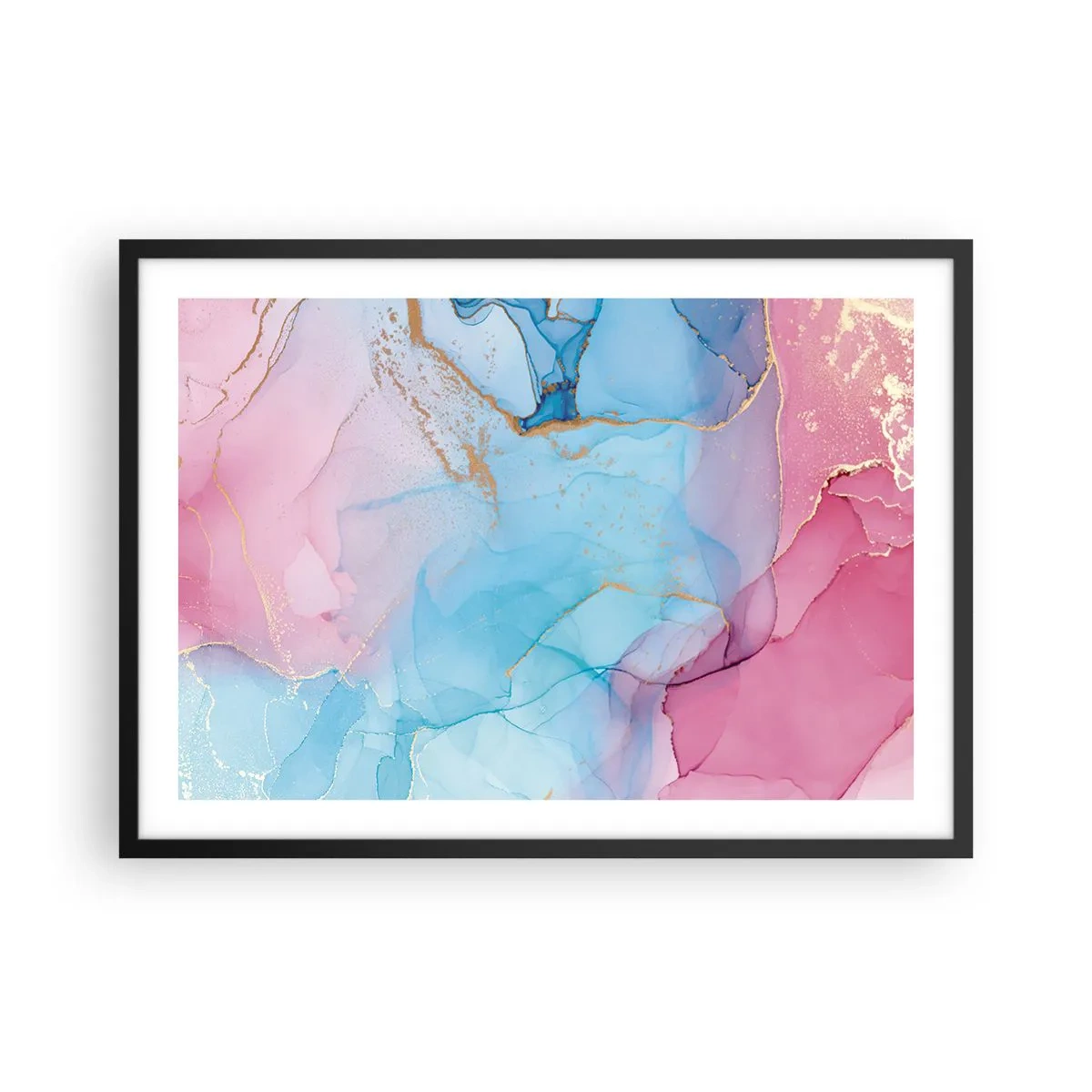 Poster in cornice nera - Motivi pastello astratti con accenti dorati - 70x50cm - Incontro e compenetrazione - Decorazione murale moderna per soggiorno e camera da letto ARTTOR