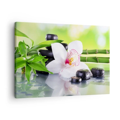 Quadro su tela - Stampe su Tela - Orchidea, pietre e bambù in un'armoniosa composizione spa - 70x50cm - Freschezza rinfrescante - Decorazione murale moderna per soggiorno e camera da letto ARTTOR