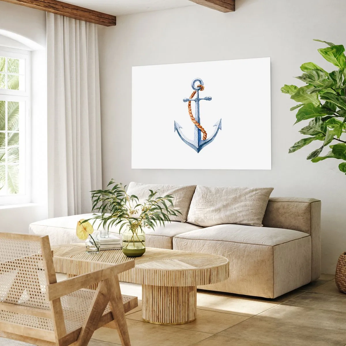 Poster - Ancora con corda in stile acquerello - 100x70cm - Benvenuta avventura! - Decorazione murale moderna per soggiorno e camera da letto ARTTOR