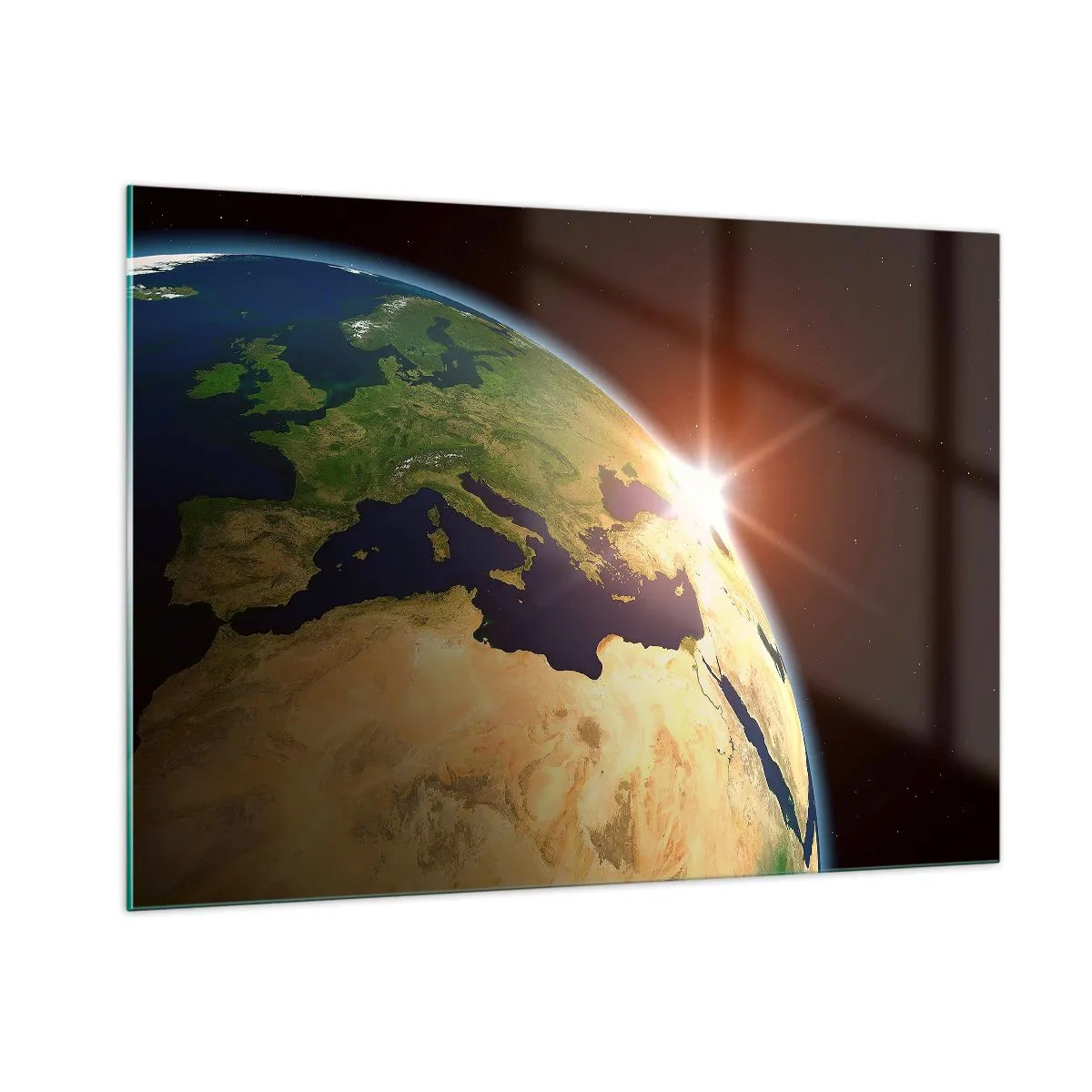 Quadro su vetro - La Terra illuminata dal sole nascente dallo spazio - 100x70cm - Il sorgere del sole - Decorazione murale moderna per soggiorno e camera da letto ARTTOR