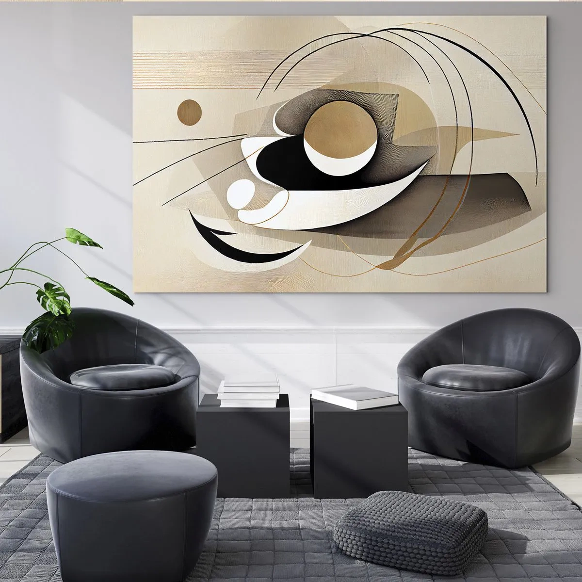 Quadro su vetro - Astrazione minimalista in beige con forme geometriche - 120x80cm - Composizione: l'essenza delle cose - Decorazione murale moderna per soggiorno e camera da letto ARTTOR