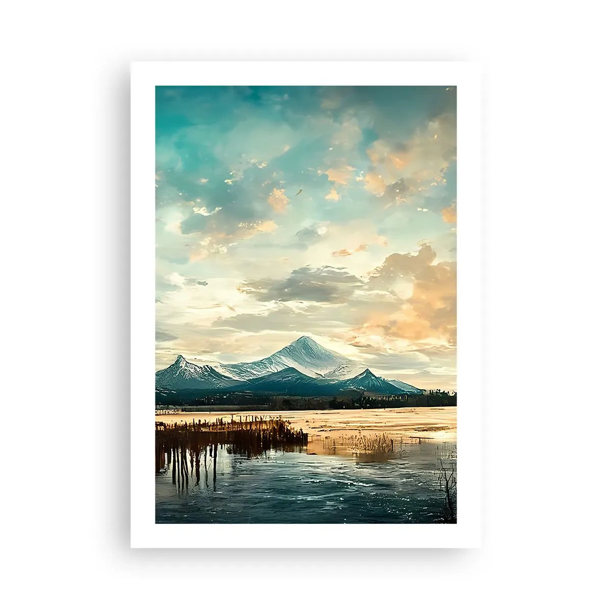 Poster - Pittoresco paesaggio montano al tramonto - 50x70cm - Sotto la protezione del cielo - Decorazione murale moderna per soggiorno e camera da letto ARTTOR