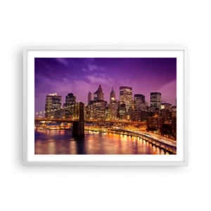 Poster in cornice bianca - Manhattan in viola e oro - 70x50 cm