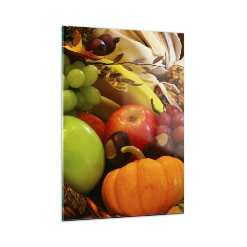 Quadro su vetro - Un cesto pieno di frutta e verdura in una composizione autunnale - 50x70cm - Cesta dell'abbondanza - Decorazione murale moderna per soggiorno e camera da letto ARTTOR