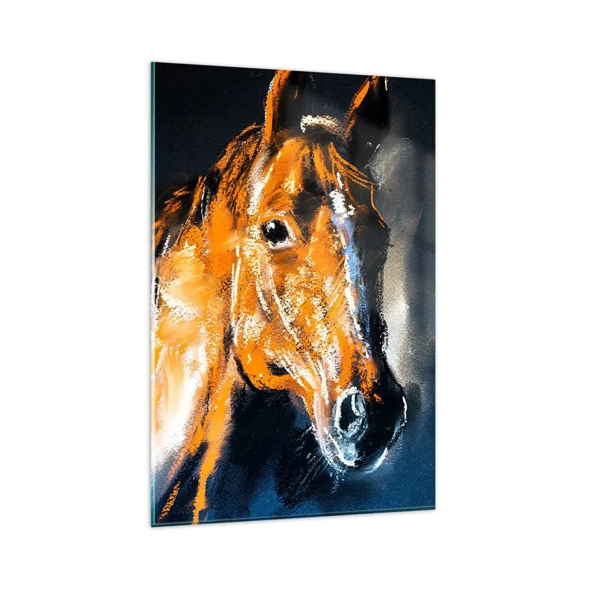 Quadro su vetro - Ritratto di un cavallo in stile dinamico e pittorico - 80x120cm - Allora, andiamo? - Decorazione murale moderna per soggiorno e camera da letto ARTTOR