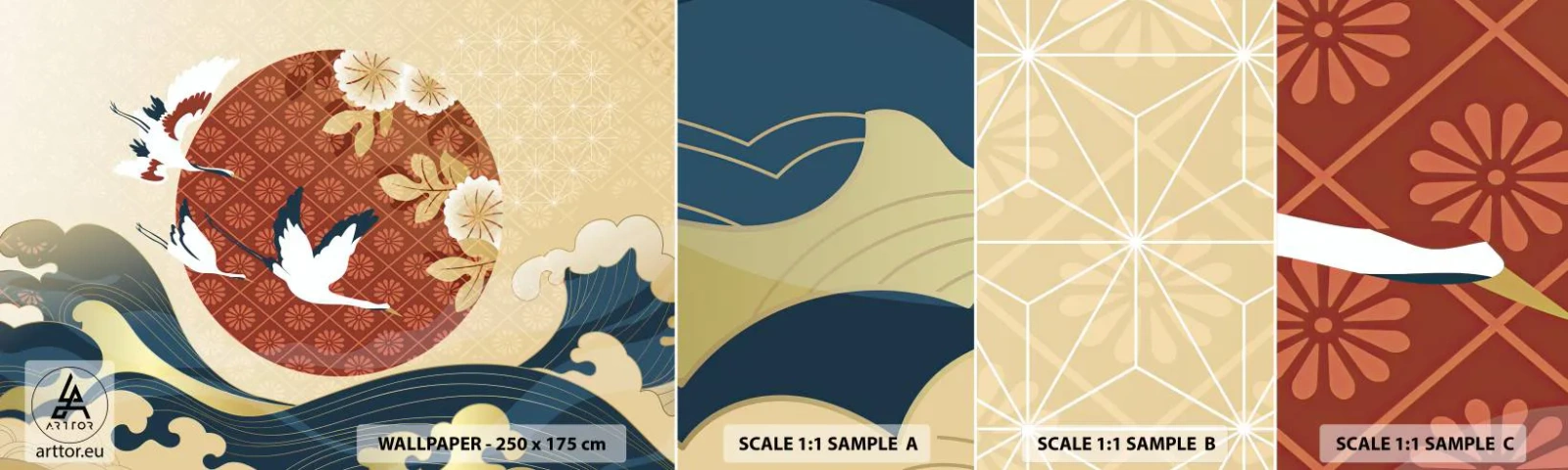 Campione Di Fotomurale Standard Eco - Favola giapponese - Airone, Uccello, Astrazione - 100x30 cm