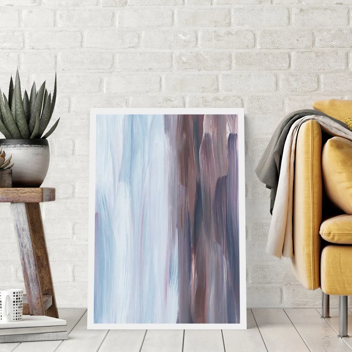 Poster - Pennellate astratte nei toni del blu e del marrone - 50x70cm - Gli elementi: l'acqua - Decorazione murale moderna per soggiorno e camera da letto ARTTOR