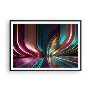 Poster in cornice nera - Astrazione futuristica con colori intensi e curve - 100x70cm - Architettura di luce - Decorazione murale moderna per soggiorno e camera da letto ARTTOR