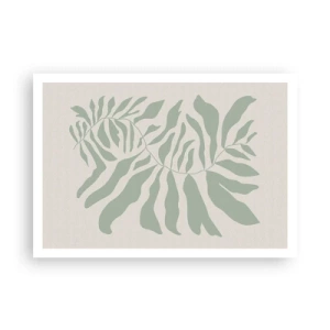 Poster - Un delicato motivo a ramoscelli con foglie in una tonalità di verde smeraldo - 100x70cm - Ramo smeraldo - Decorazione murale moderna per soggiorno e camera da letto ARTTOR