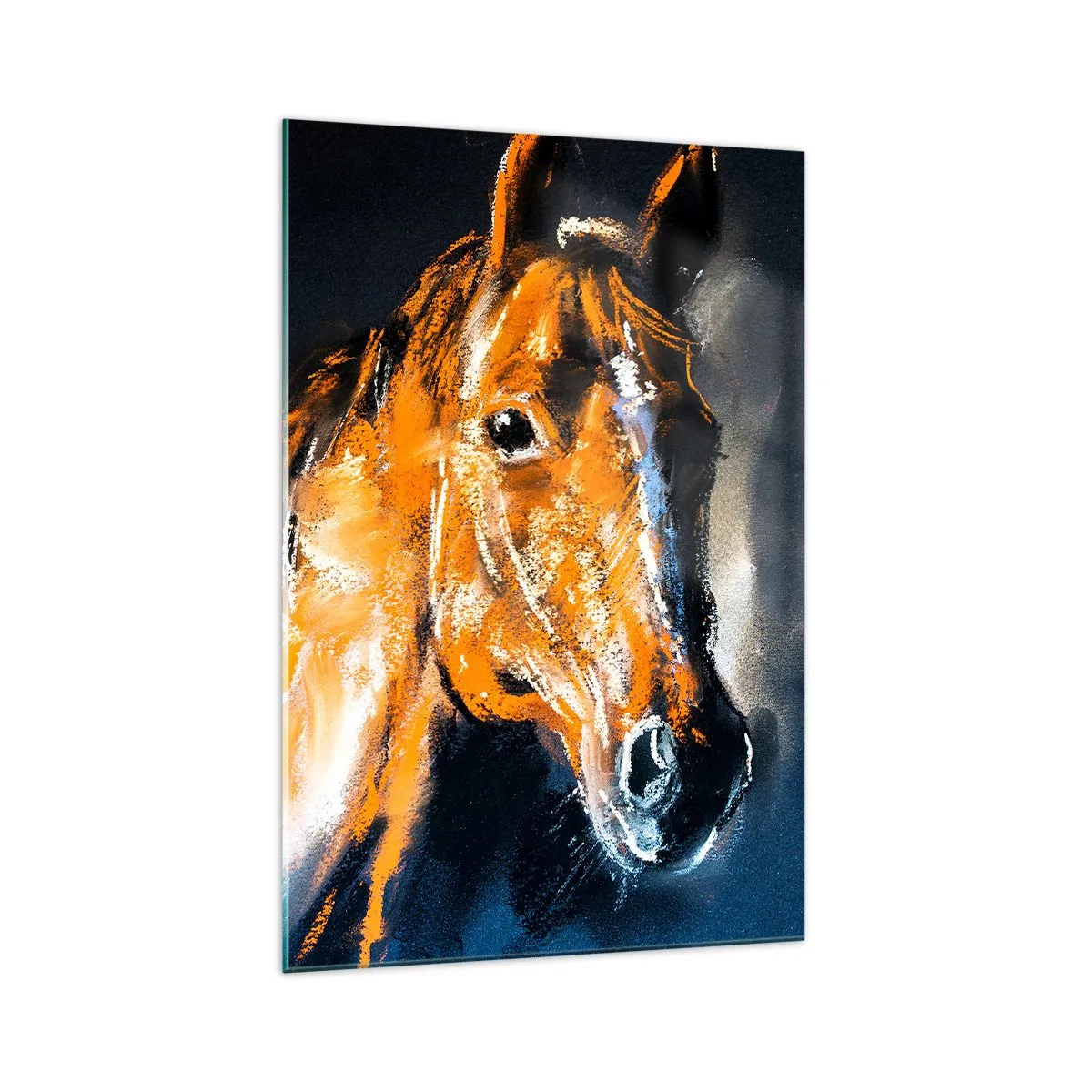 Quadro su vetro - Ritratto di un cavallo in stile dinamico e pittorico - 70x100cm - Allora, andiamo? - Decorazione murale moderna per soggiorno e camera da letto ARTTOR