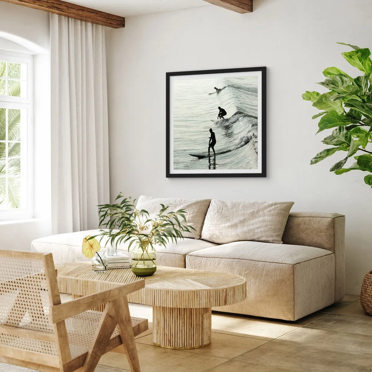 Poster in cornice nera - Onde all'incontro - 40x40 cm