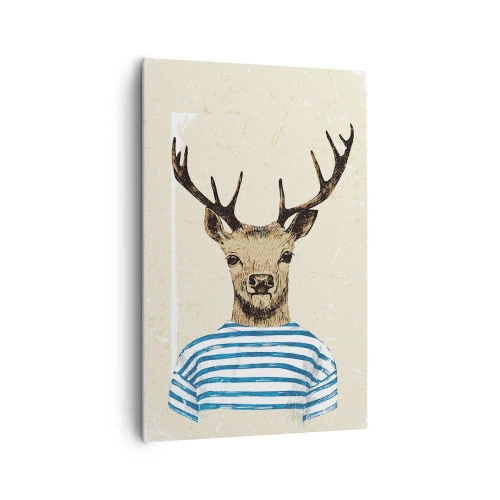 Quadro su tela - Stampe su Tela - Un cervo con una camicia a righe su uno sfondo chiaro con una trama delicata - 80x120cm - Mi piacciono le camicie a righe! - Decorazione murale moderna per soggiorno e camera da letto ARTTOR