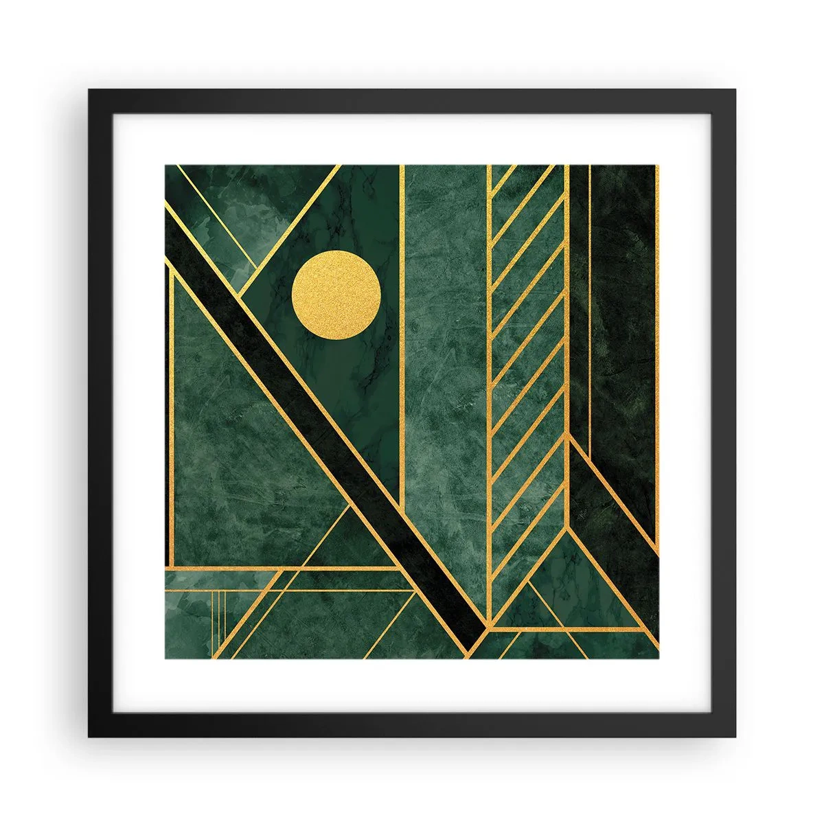 Poster in cornice nera - Dinamica di oro e azzurro - 40x40 cm