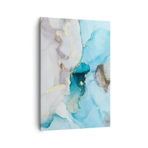 Quadro su tela - Stampe su Tela - Astrazione nei toni del blu e dell'oro con linee sottili - 70x100cm - Studio di incontro tra grigio e turchese - Decorazione murale moderna per soggiorno e camera da letto ARTTOR