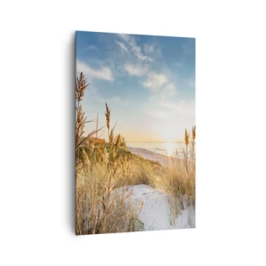 Quadro su tela - Stampe su Tela - Una spiaggia pittoresca con erba e il sole al tramonto - 80x120cm - Spiaggia del nord - Decorazione murale moderna per soggiorno e camera da letto ARTTOR