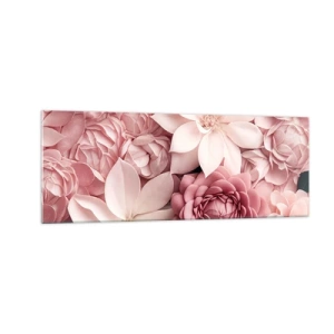 Quadro su vetro - Fiori nelle tonalità del rosa e del bianco in un approccio artistico - 140x50cm - Nei petali di rosa - Decorazione murale moderna per soggiorno e camera da letto ARTTOR