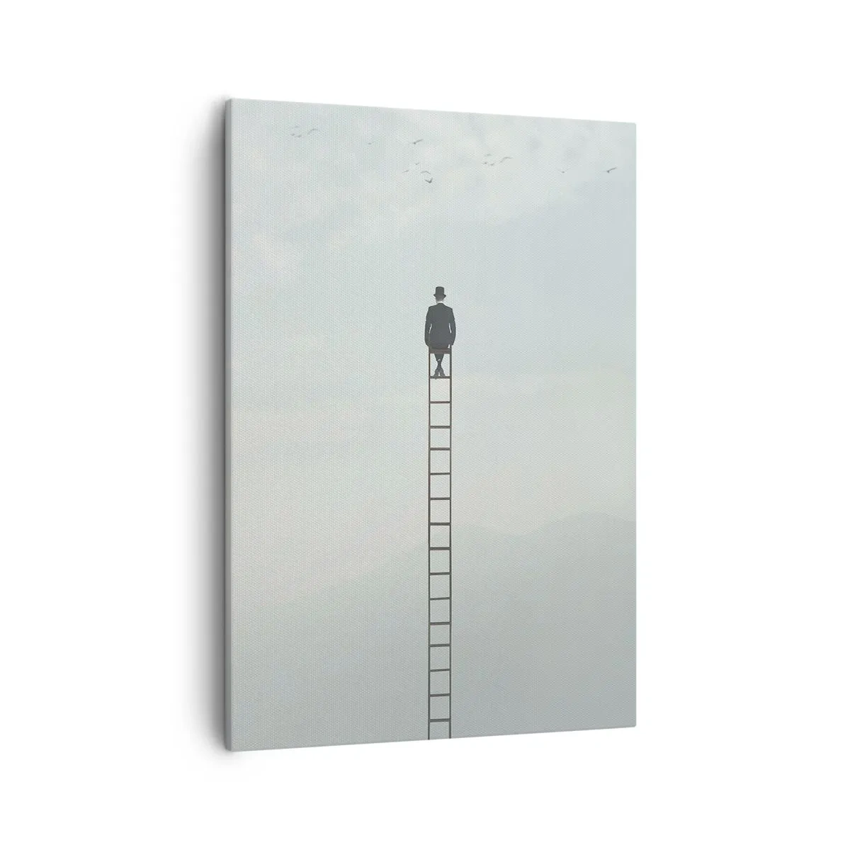Quadro su tela - Stampe su Tela - Un uomo su una scala che sale verso il cielo - 50x70cm - Innalzati al di sopra - Decorazione murale moderna per soggiorno e camera da letto ARTTOR