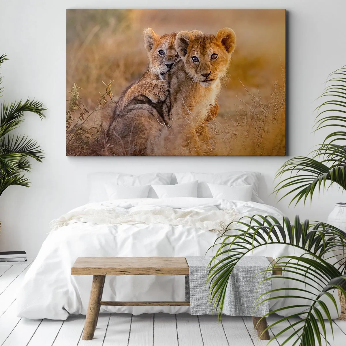 Quadro su tela - Stampe su Tela - Adorabili cuccioli di leone nel loro ambiente naturale - 70x50cm - Non disturbare! Giochiamo - Decorazione murale moderna per soggiorno e camera da letto ARTTOR