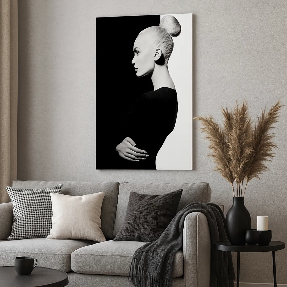 Quadro su tela - Stampe su Tela - Ritratto elegante di una donna su sfondo bianco e nero - 50x70cm - Semplicemente donna - Decorazione murale moderna per soggiorno e camera da letto ARTTOR