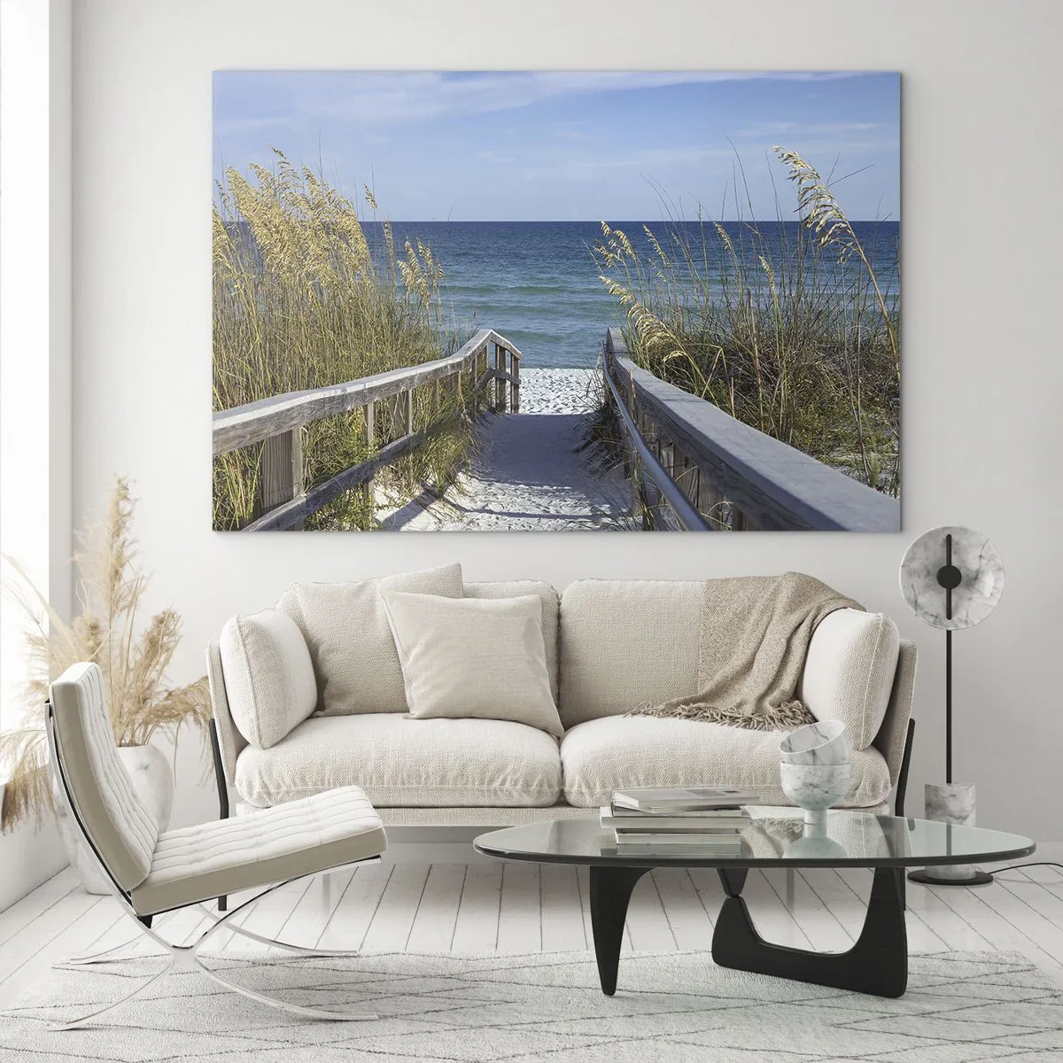 Quadro su vetro - Sentiero per la spiaggia con vista mare - 70x50cm - Al sole, al vento - Decorazione murale moderna per soggiorno e camera da letto ARTTOR