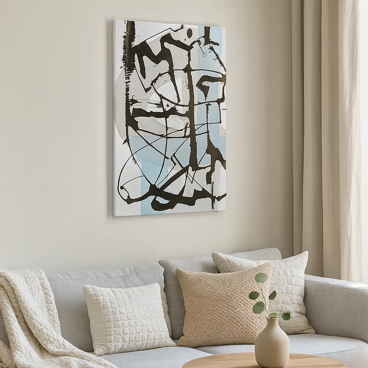 Quadro su tela - Stampe su Tela - Linee e forme astratte in blu e nero - 50x70cm - Blu nonostante tutto - Decorazione murale moderna per soggiorno e camera da letto ARTTOR