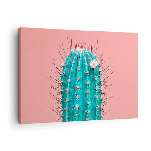 Quadro su tela - Stampe su Tela - Un'interpretazione artistica di un cactus su uno sfondo rosa - 70x50cm - Stai attento - Decorazione murale moderna per soggiorno e camera da letto ARTTOR