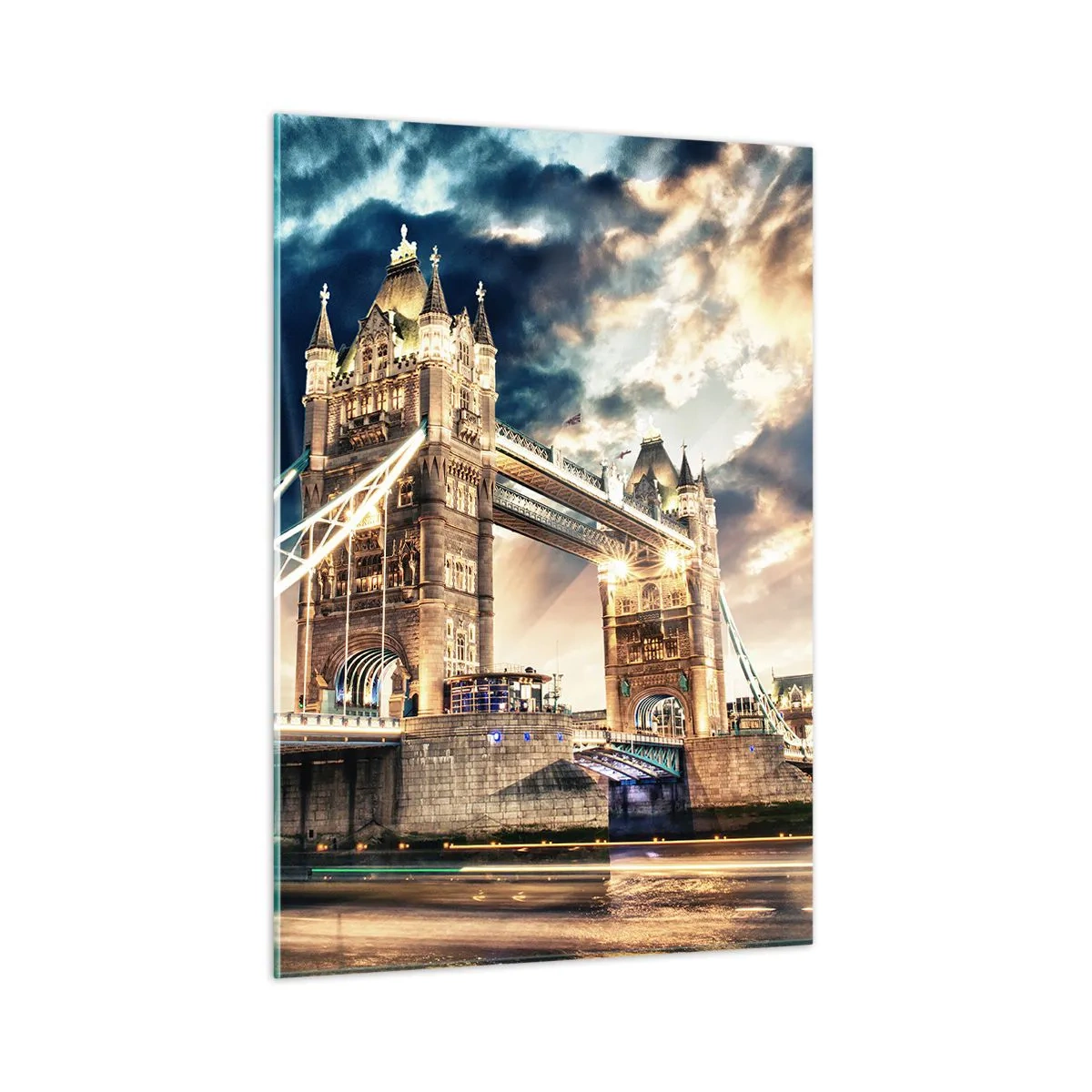 Quadro su vetro - Il Tower Bridge di Londra contro un cielo spettacolare - 50x70cm - Il monumento dell'impero britannico - Decorazione murale moderna per soggiorno e camera da letto ARTTOR