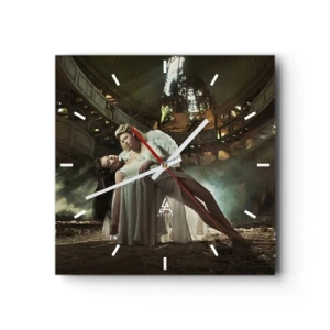 Orologio da parete - Orologio in Vetro - Due figure in rovina con gioco di luci - 30x30cm - Lo spirito dell'antico teatro - Decorazione murale moderna per soggiorno e camera da letto ARTTOR