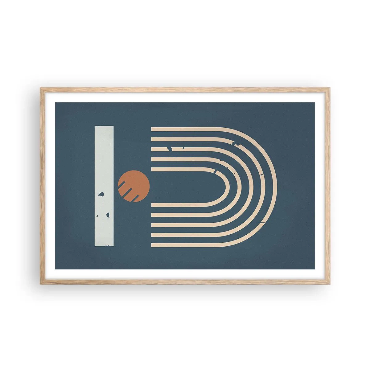 Poster in cornice rovere chiaro - Geometria in blu - 91x61 cm