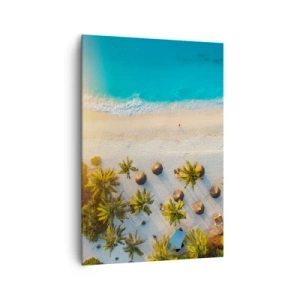 Quadro su tela - Stampe su Tela - Vista di una spiaggia tropicale con palme e mare turchese - 70x100cm - Benvenuti in paradiso - Decorazione murale moderna per soggiorno e camera da letto ARTTOR