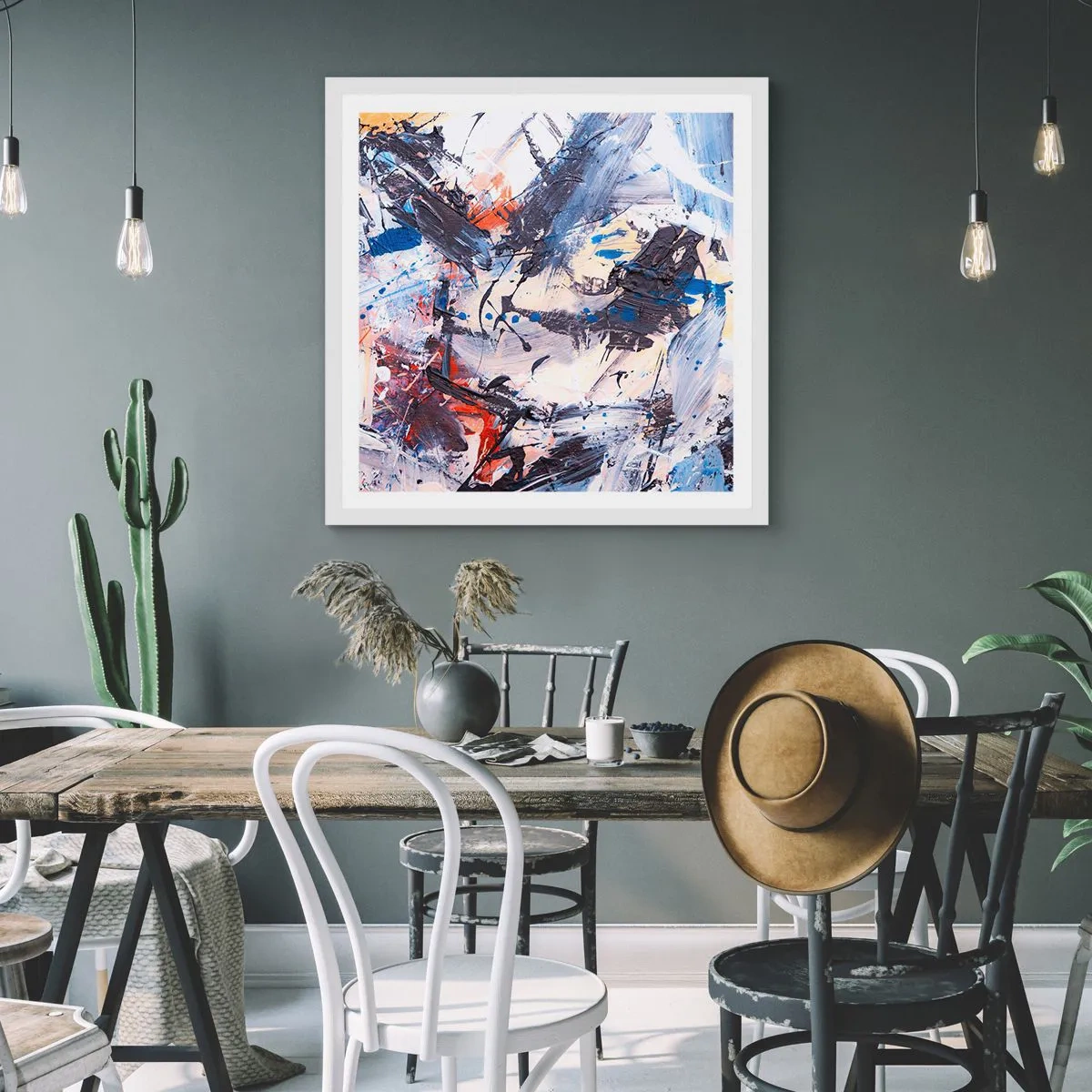 Poster in cornice bianca - La danza folle dell'astrazione - 40x40 cm